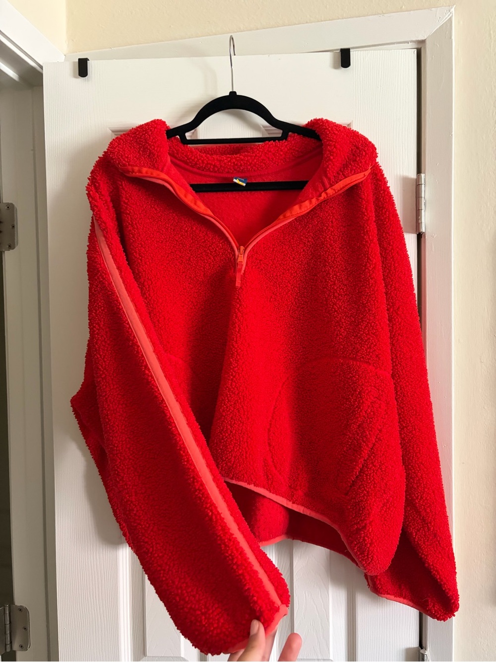 Old Navy - Red Women's Sherpa Quarter-Zip Sweater